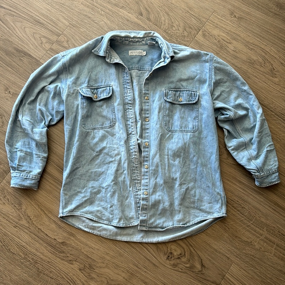☀️2/$15☀️ Attitude Cotton Lightwash Denim Button Up Jacket, Women’s, Oversized